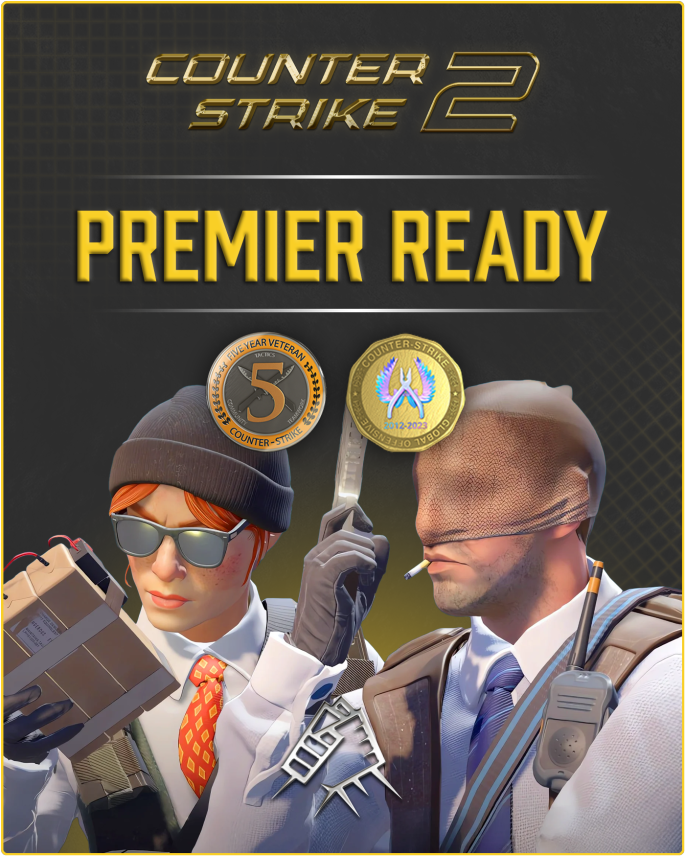 CS2 Prime Account + Premier Ready + Global Offensive Badge + 5 Year Veteran Coin + 500 Commends + 50 Comments